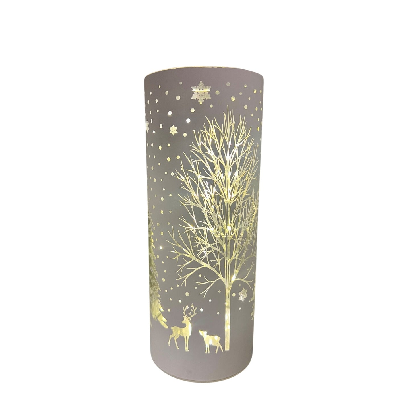 White Laser Engraved Winter Scene LED Decor 8"