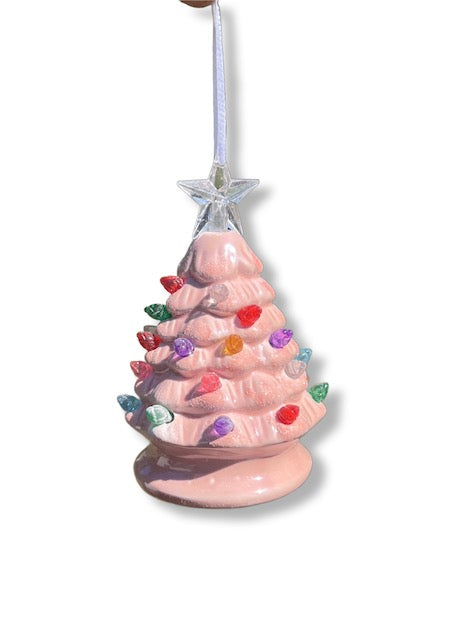 Vintage Style Pink Lighted Tree Ornament – 5.25" with LED Bulbs