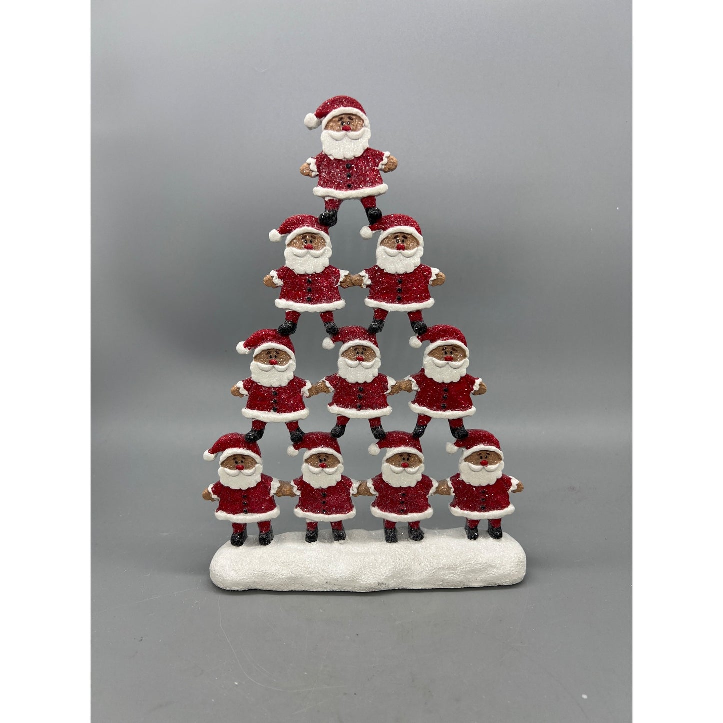Santa Pyramid Figurine Christmas Decor 10” Tall Red & White Glitter