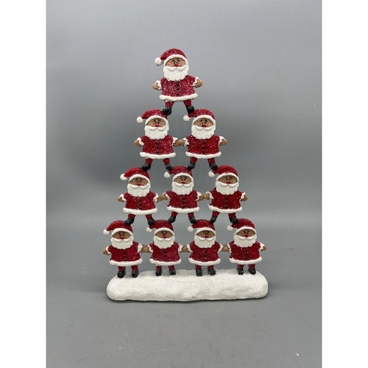 Santa Pyramid Figurine Christmas Decor 10” Tall Red & White Glitter