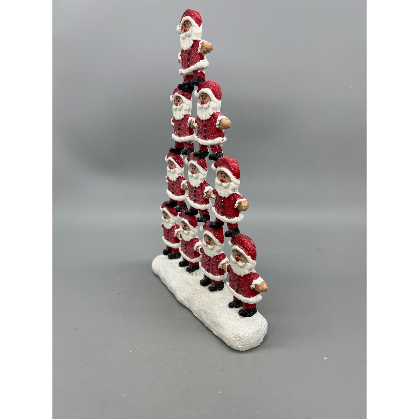 Santa Pyramid Figurine Christmas Decor 10” Tall Red & White Glitter