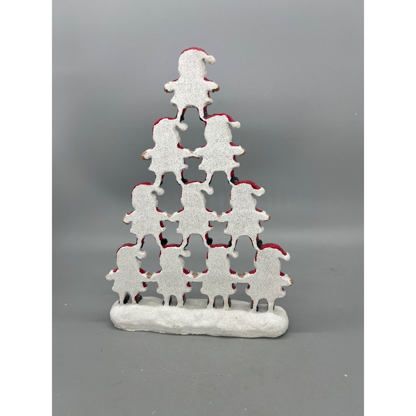 Santa Pyramid Figurine Christmas Decor 10” Tall Red & White Glitter