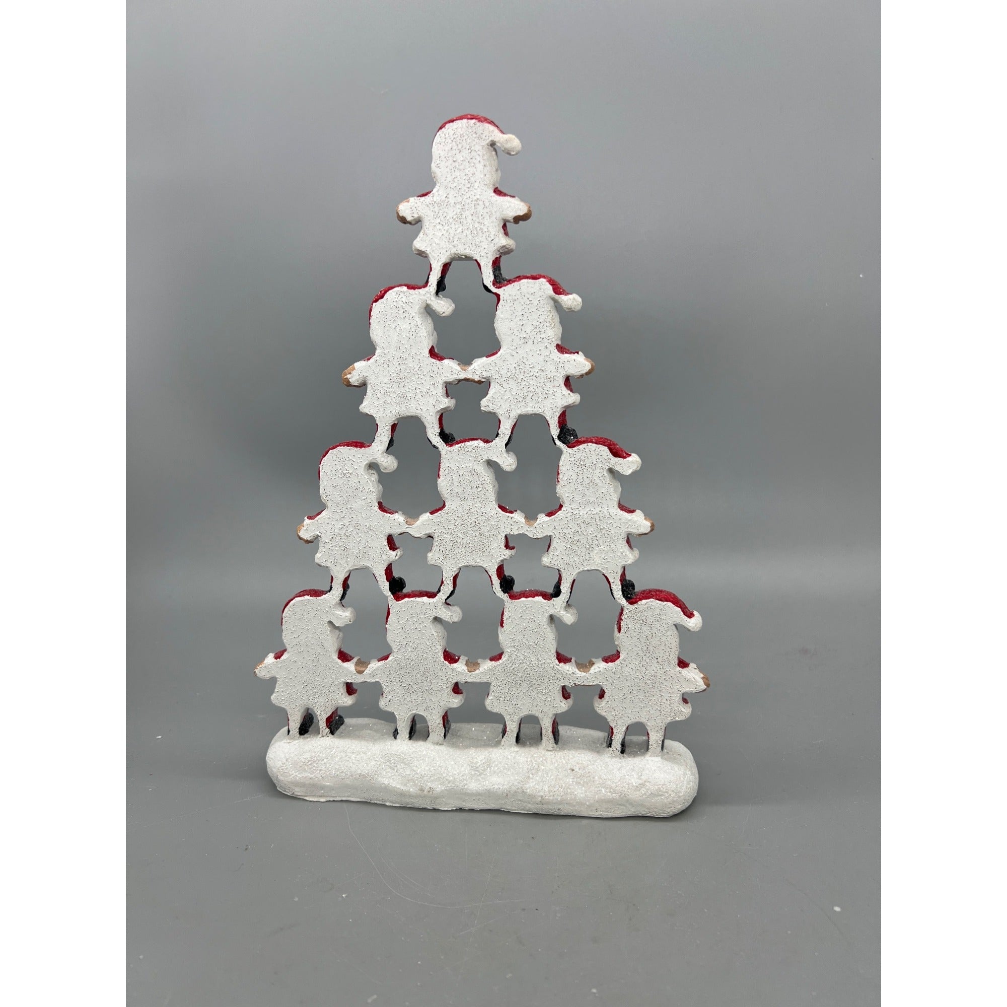 Santa Pyramid Figurine Christmas Decor 10” Tall Red & White Glitter