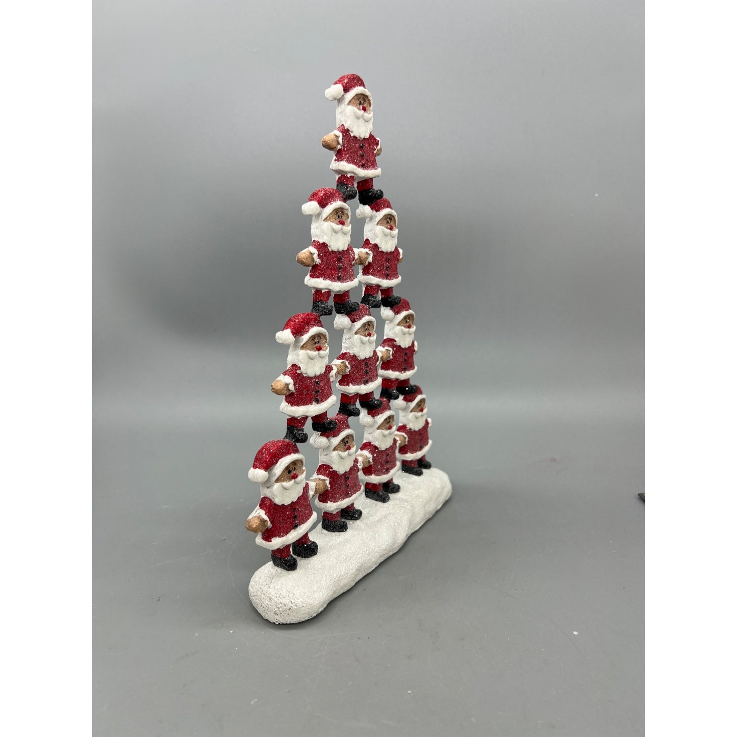 Santa Pyramid Figurine Christmas Decor 10” Tall Red & White Glitter
