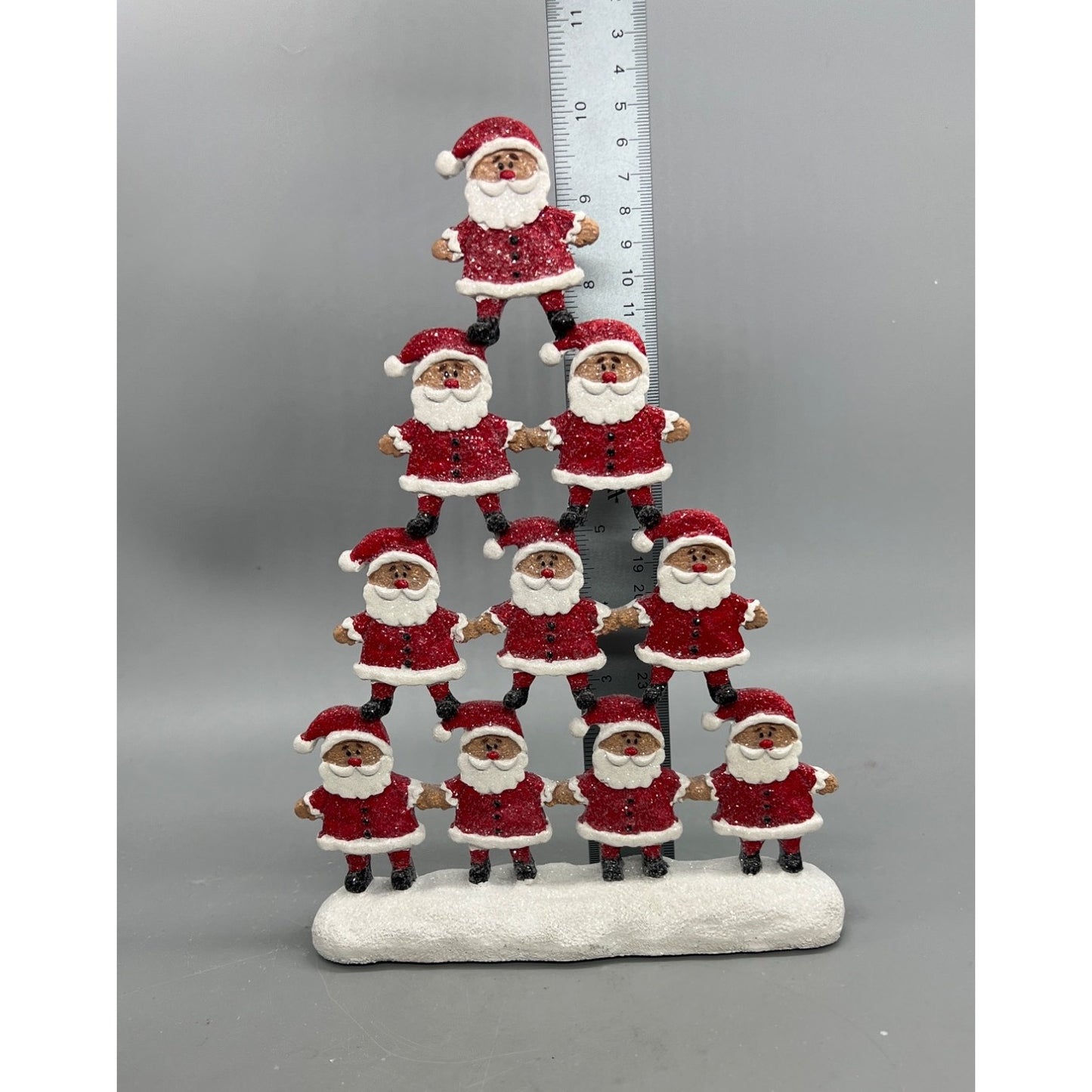 Santa Pyramid Figurine Christmas Decor 10” Tall Red & White Glitter