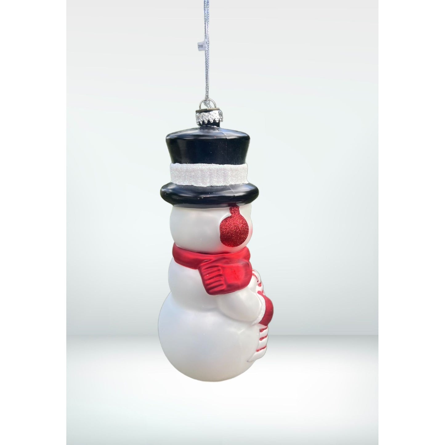 Vintage-Inspired 8" Glass Snowman Ornament With Red Scarf & Black Top Hat