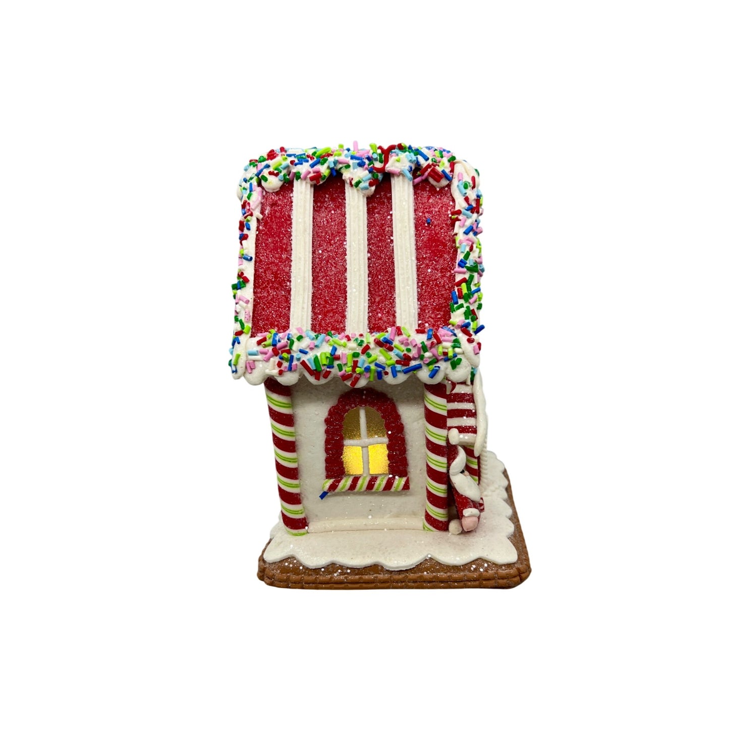 White Gingerbread House Decoration 7" Festive Christmas Decor W/ Santa Tree & Sprinkles