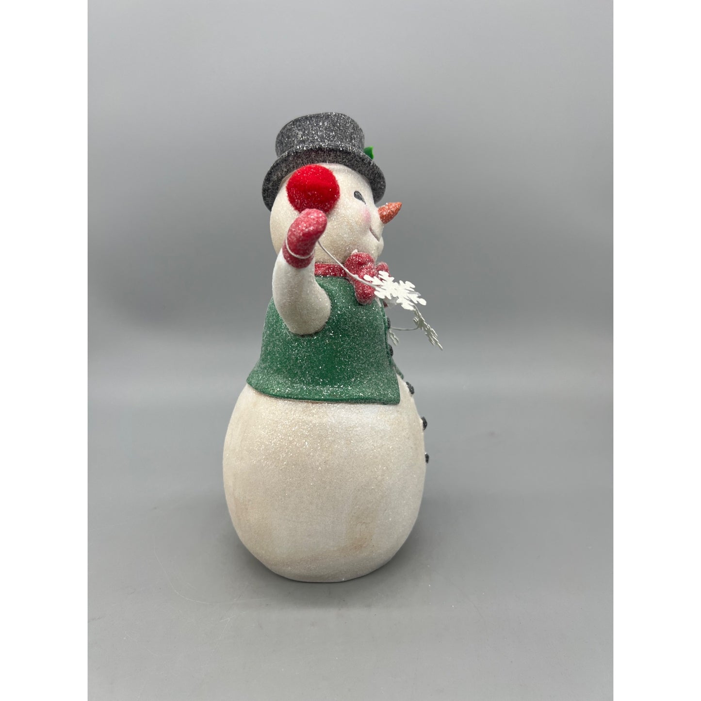 Retro Snowman Figurine 9" With Garland Glitter Accents Red Green White Holiday Decor