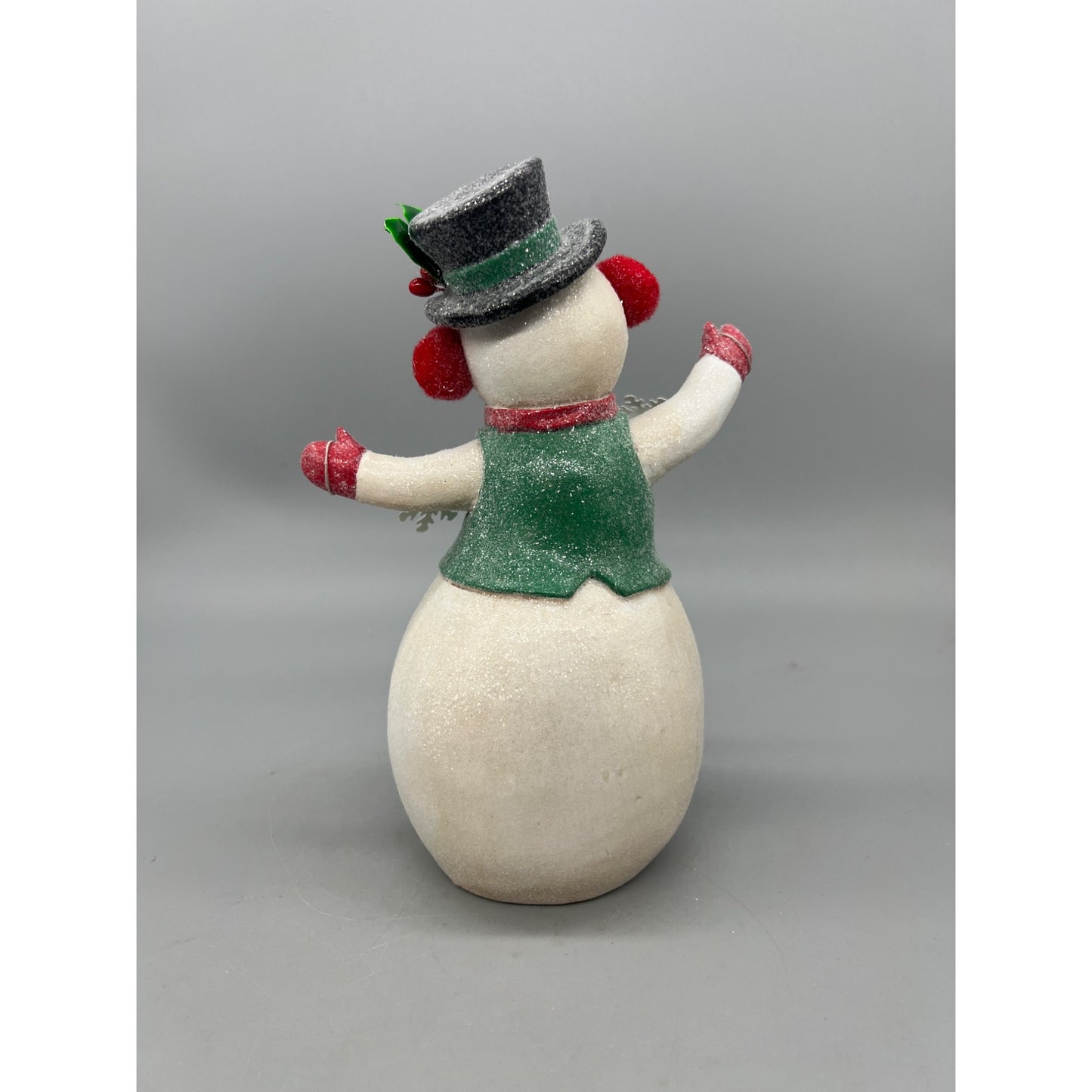 Retro Snowman Figurine 9" With Garland Glitter Accents Red Green White Holiday Decor