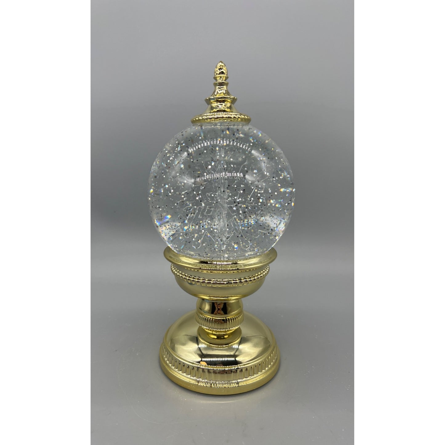 Gold LED Snowglobe With Spinning Water & Snowflakes 9.75”