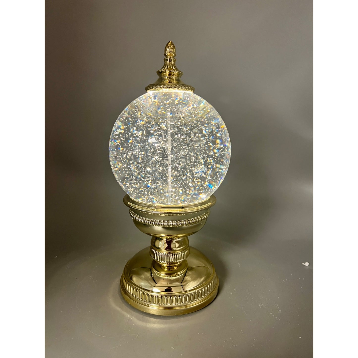 Gold LED Snowglobe With Spinning Water & Snowflakes 9.75”