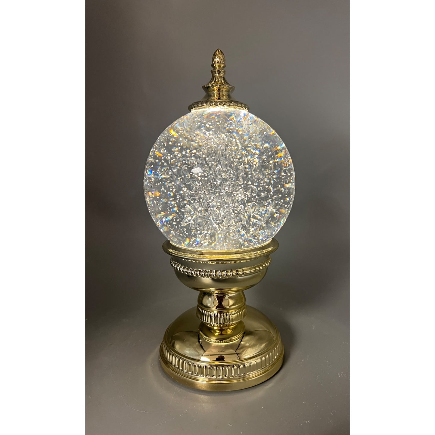 Gold LED Snowglobe With Spinning Water & Snowflakes 9.75”