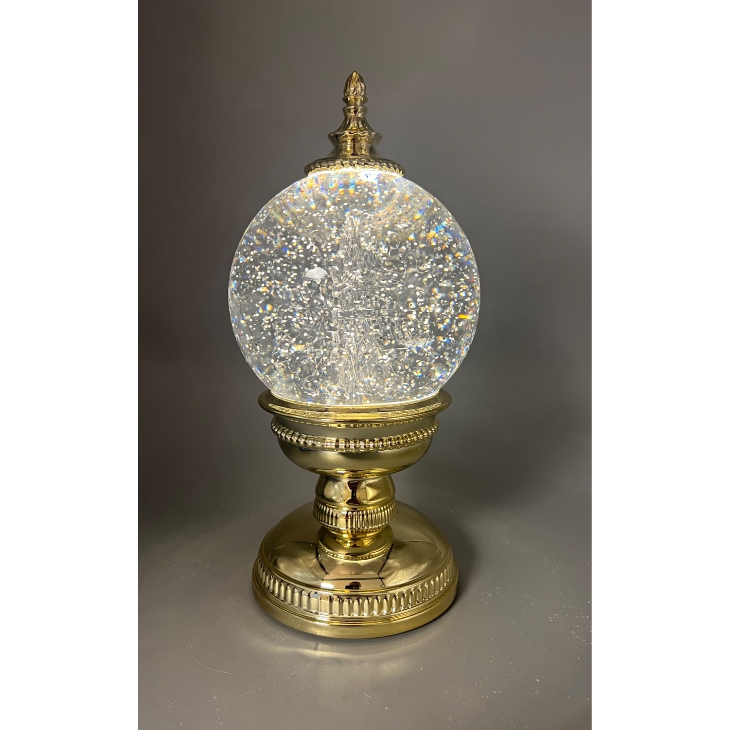 Gold LED Snowglobe With Spinning Water & Snowflakes 9.75”