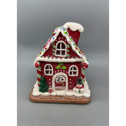 Red Gingerbread House 6" Christmas Decor With Sprinkles Roof & Light-Up Interior