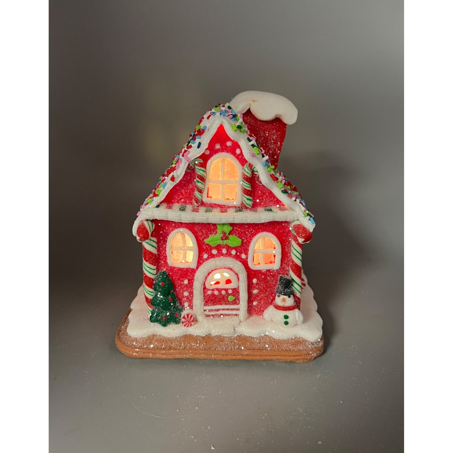 Red Gingerbread House 6" Christmas Decor With Sprinkles Roof & Light-Up Interior
