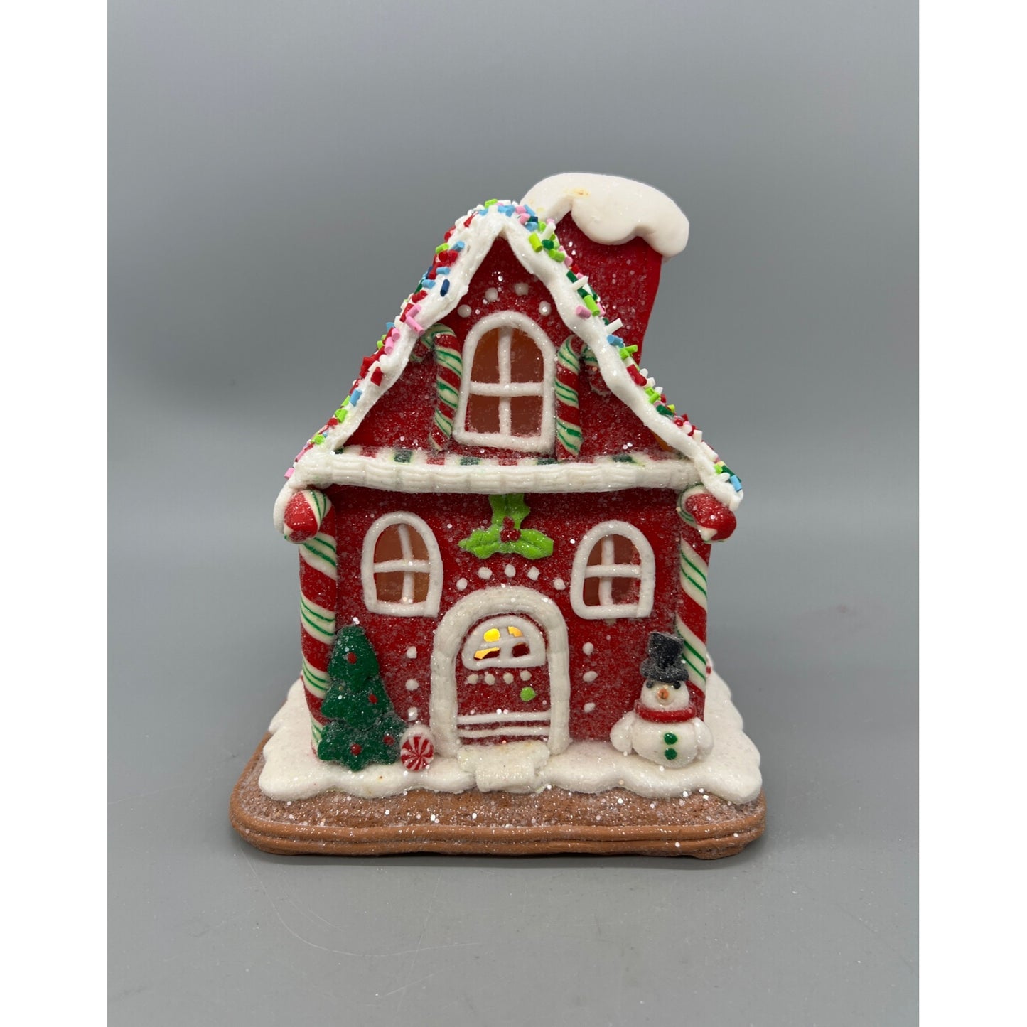 Red Gingerbread House 6" Christmas Decor With Sprinkles Roof & Light-Up Interior