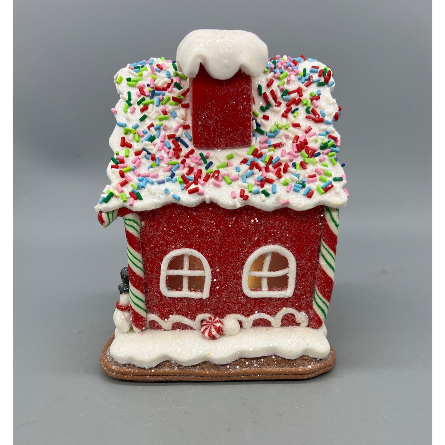 Red Gingerbread House 6" Christmas Decor With Sprinkles Roof & Light-Up Interior