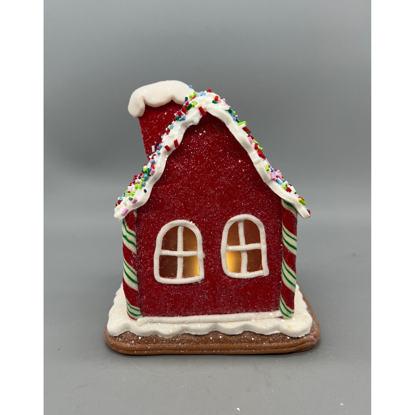 Red Gingerbread House 6" Christmas Decor With Sprinkles Roof & Light-Up Interior