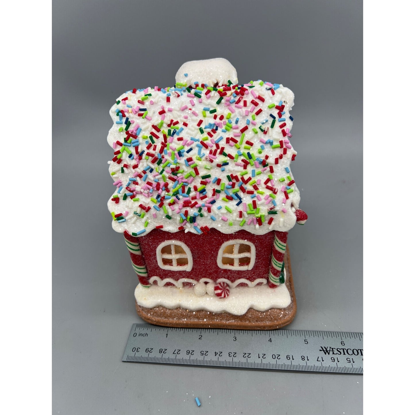 Red Gingerbread House 6" Christmas Decor With Sprinkles Roof & Light-Up Interior