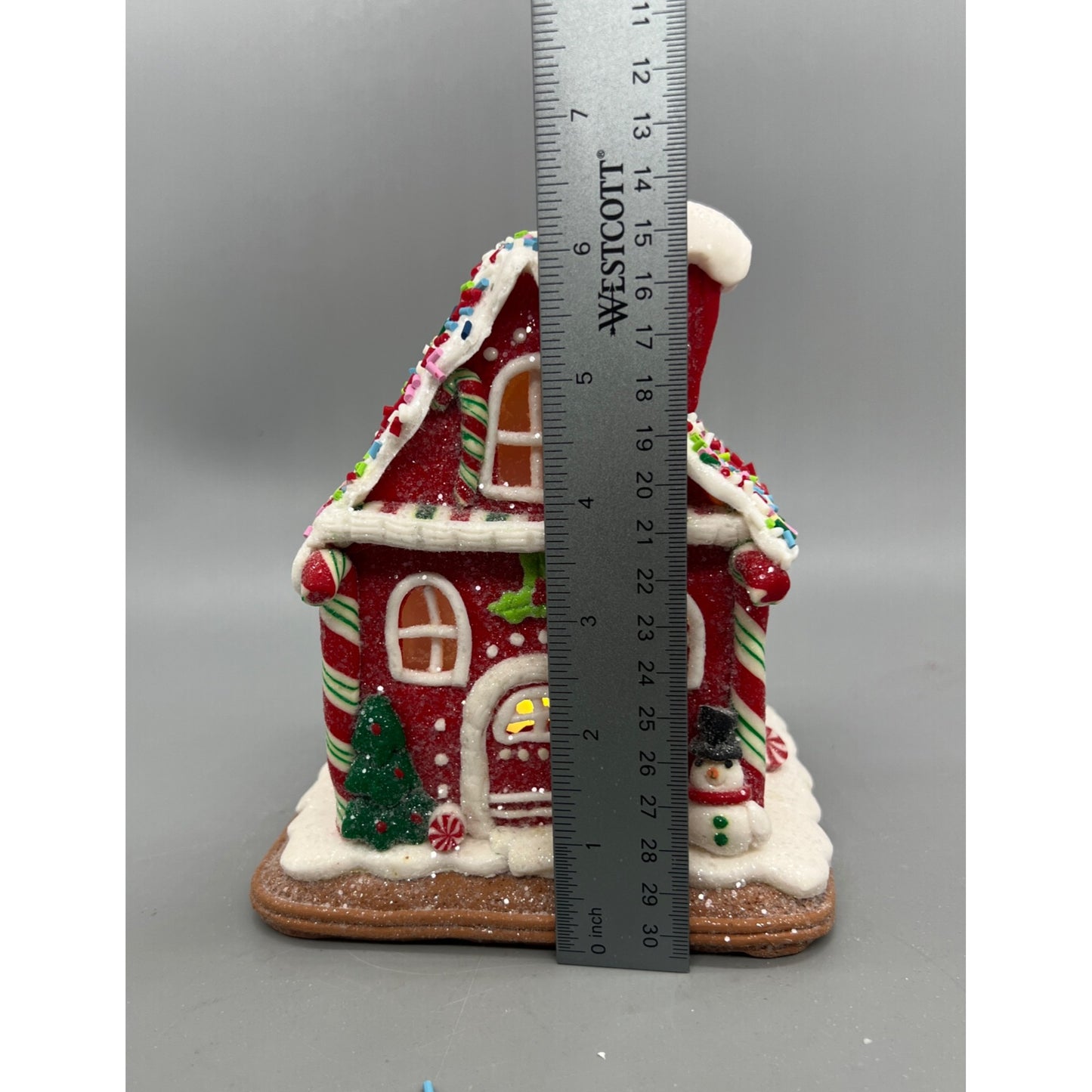 Red Gingerbread House 6" Christmas Decor With Sprinkles Roof & Light-Up Interior