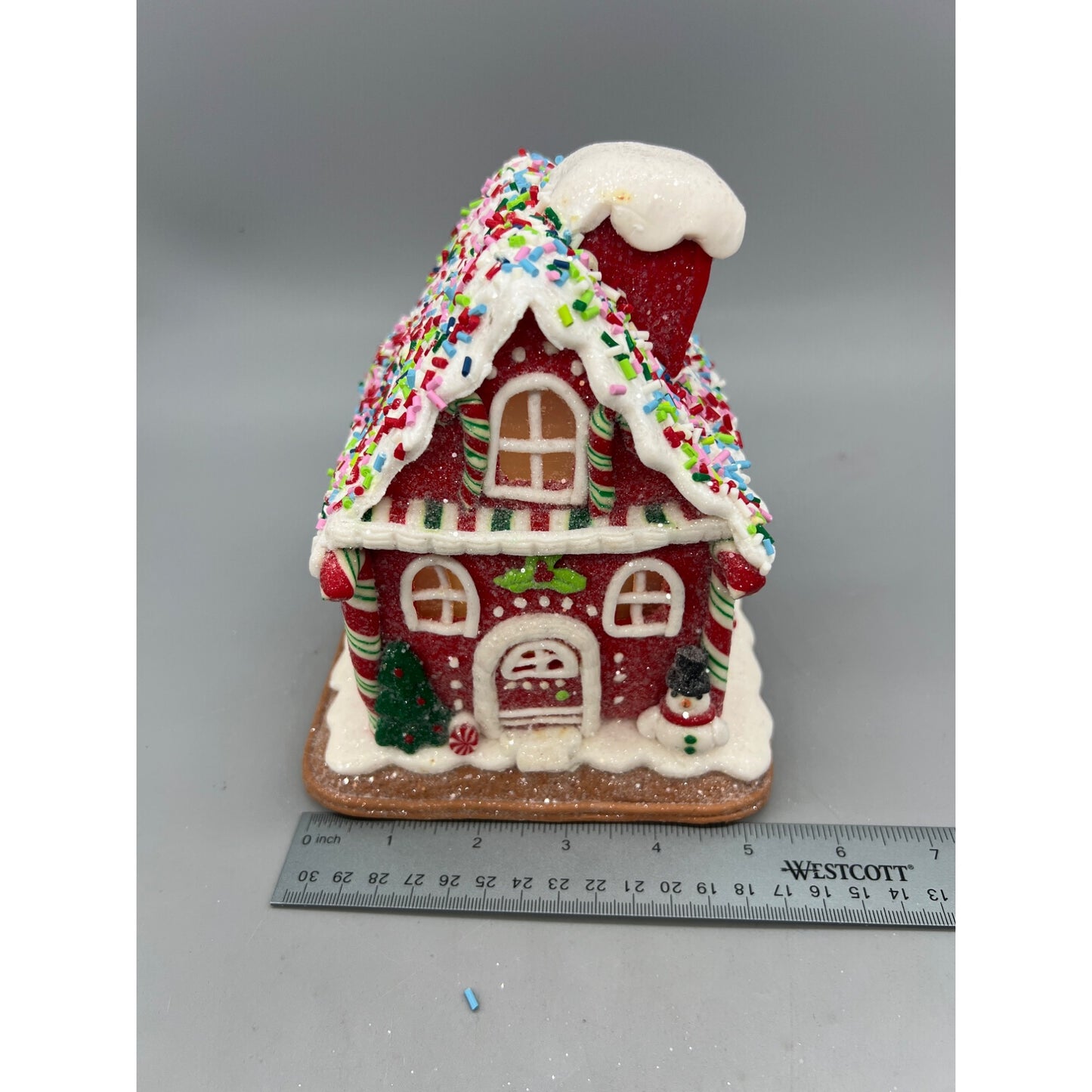 Red Gingerbread House 6" Christmas Decor With Sprinkles Roof & Light-Up Interior