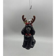 Kurt Adler Noble Gems 4" Black Poodle Glass Ornament With Antlers & Holly Decoration NB1261PO