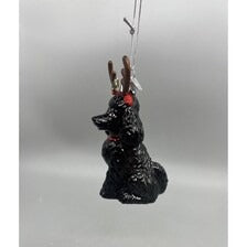 Kurt Adler Noble Gems 4" Black Poodle Glass Ornament With Antlers & Holly Decoration NB1261PO