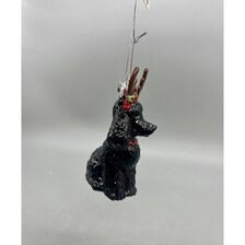 Kurt Adler Noble Gems 4" Black Poodle Glass Ornament With Antlers & Holly Decoration NB1261PO