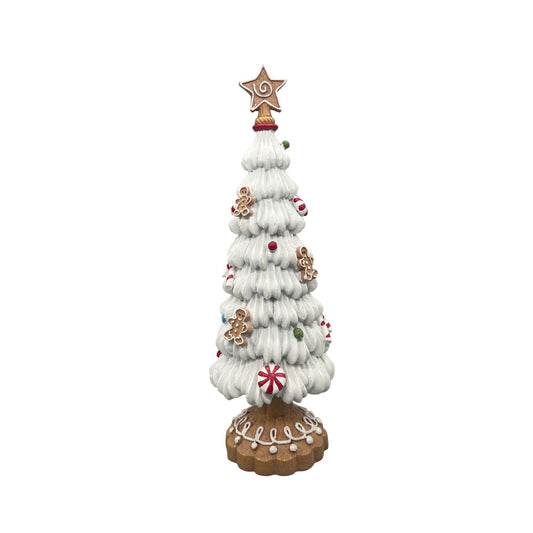 Gingerbread-Inspired White Christmas Tree Decor With Star Topper & Candy Accents 12”