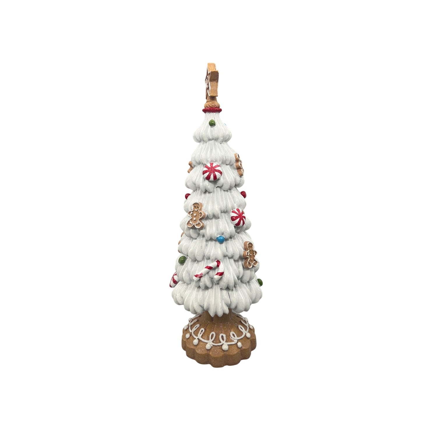 Gingerbread-Inspired White Christmas Tree Decor With Star Topper & Candy Accents 12”