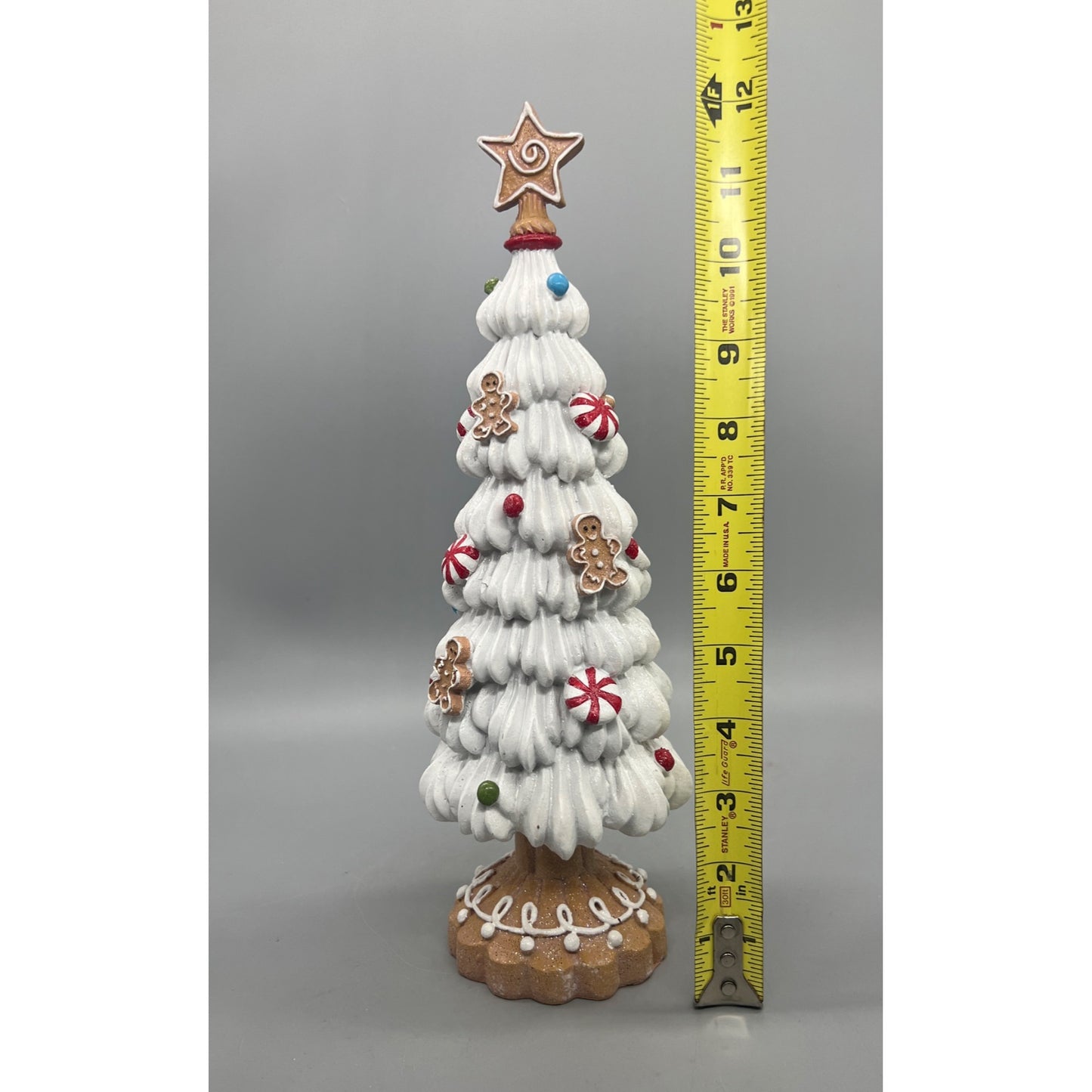 Gingerbread-Inspired White Christmas Tree Decor With Star Topper & Candy Accents 12”