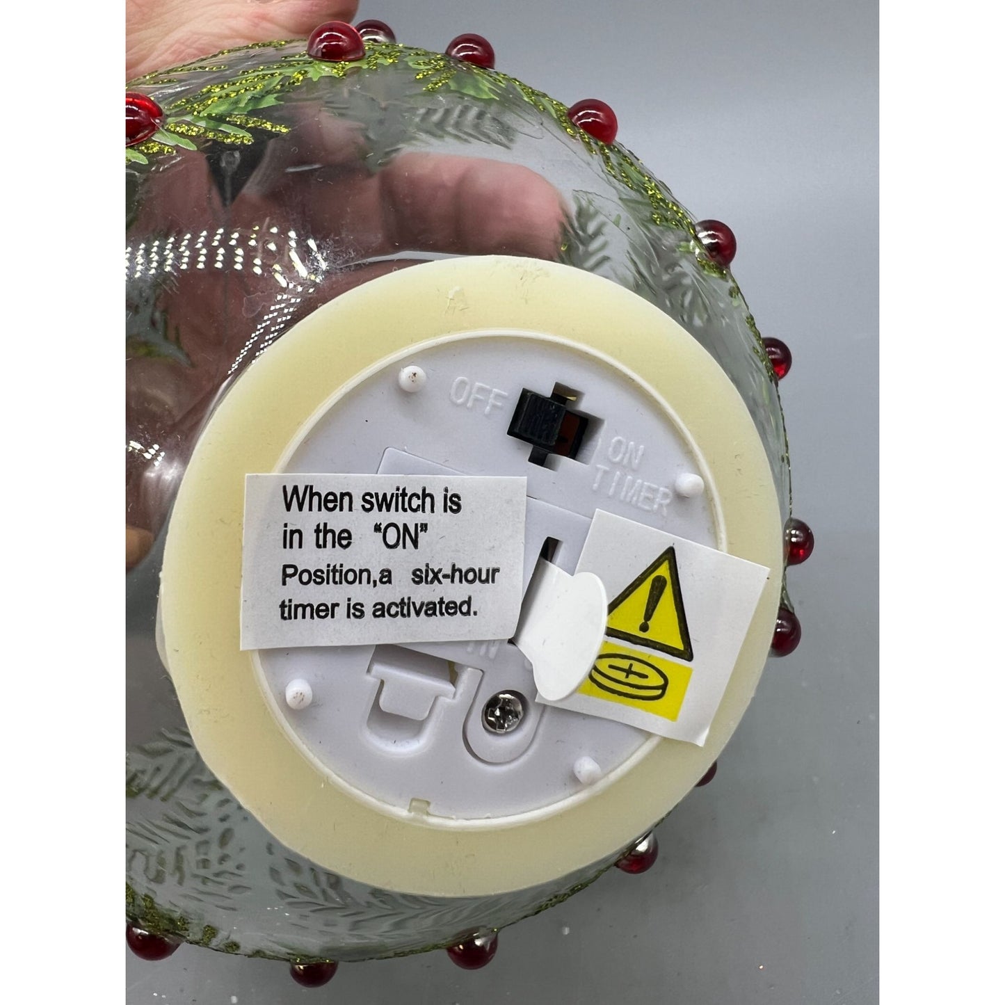 Hand Decorated Glass Christmas Ornament With LED Flicker Candle 4.75" Tree & Rhinestone Design