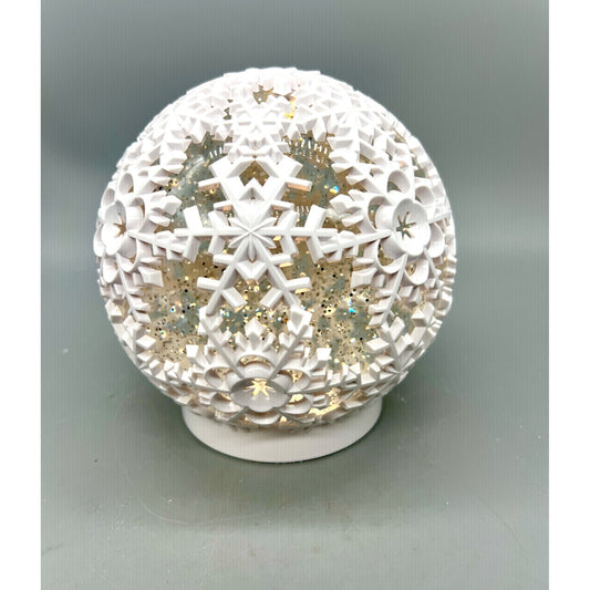 White Cutout Acrylic LED Spinning Water Globe With Snowflake Design & 6hr Timer