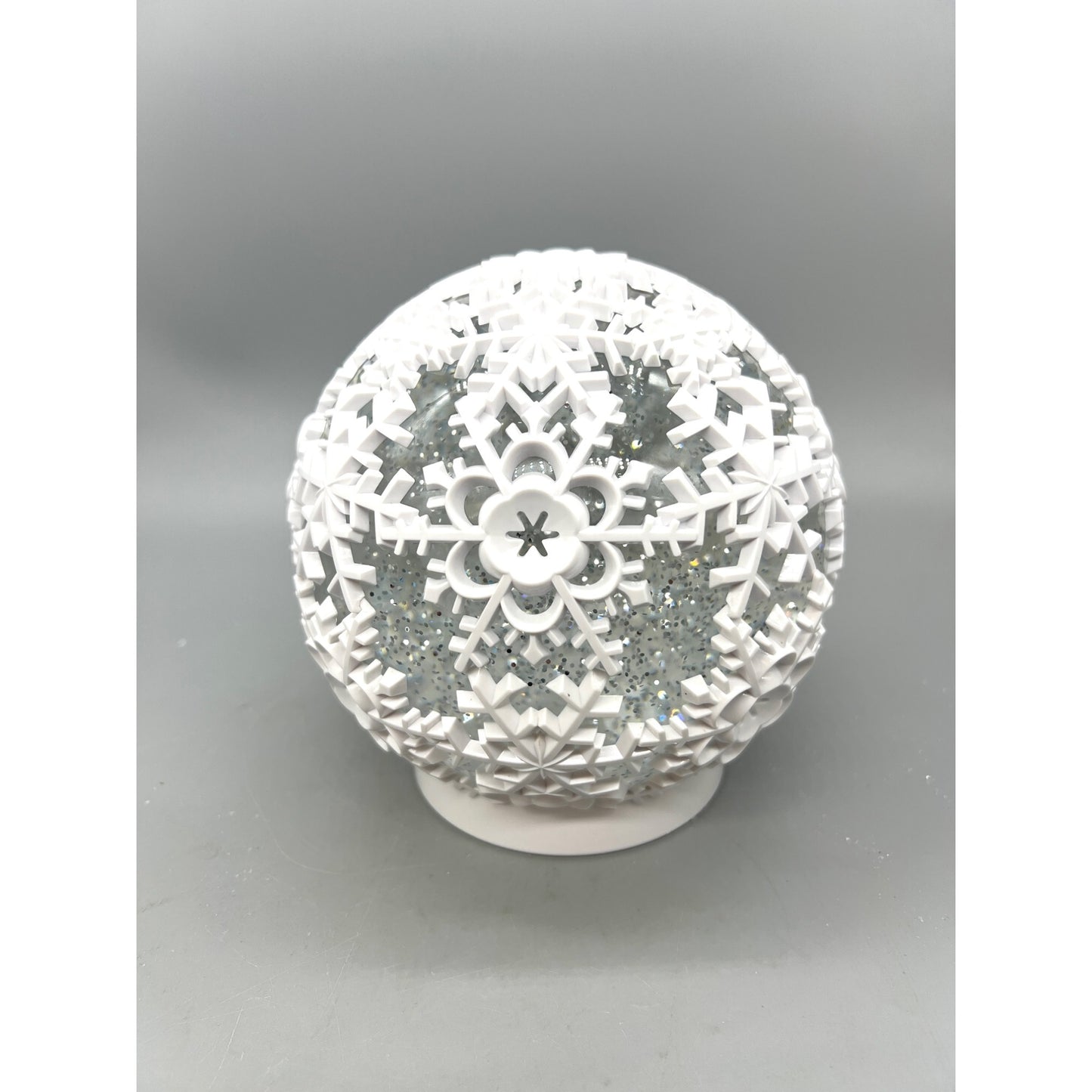 White Cutout Acrylic LED Spinning Water Globe With Snowflake Design & 6hr Timer