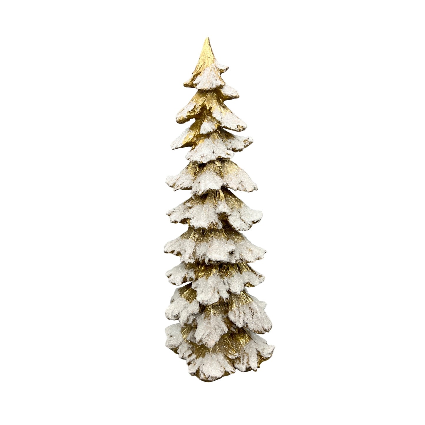 Hand Decorated Gold & White Glittered Snowy Christmas Tree Decoration 18” Tall