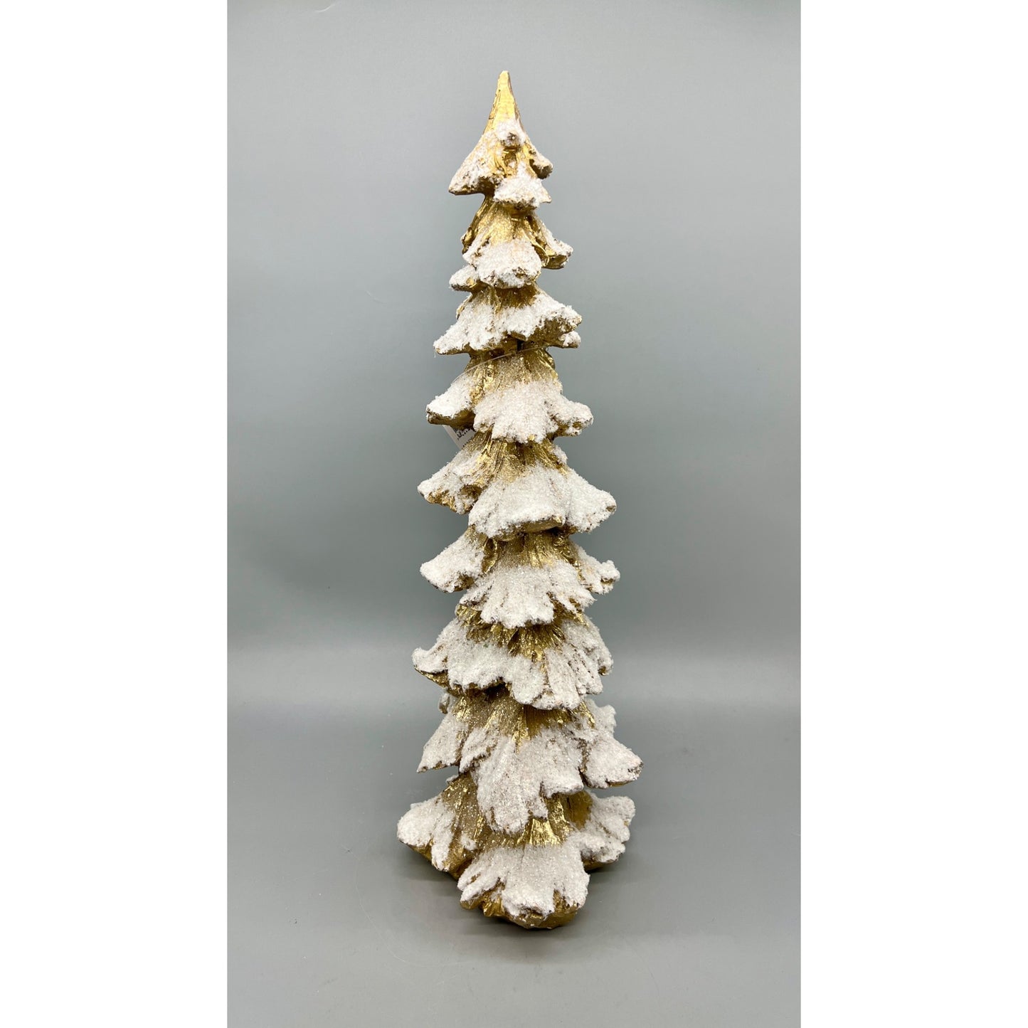 Hand Decorated Gold & White Glittered Snowy Christmas Tree Decoration 18” Tall