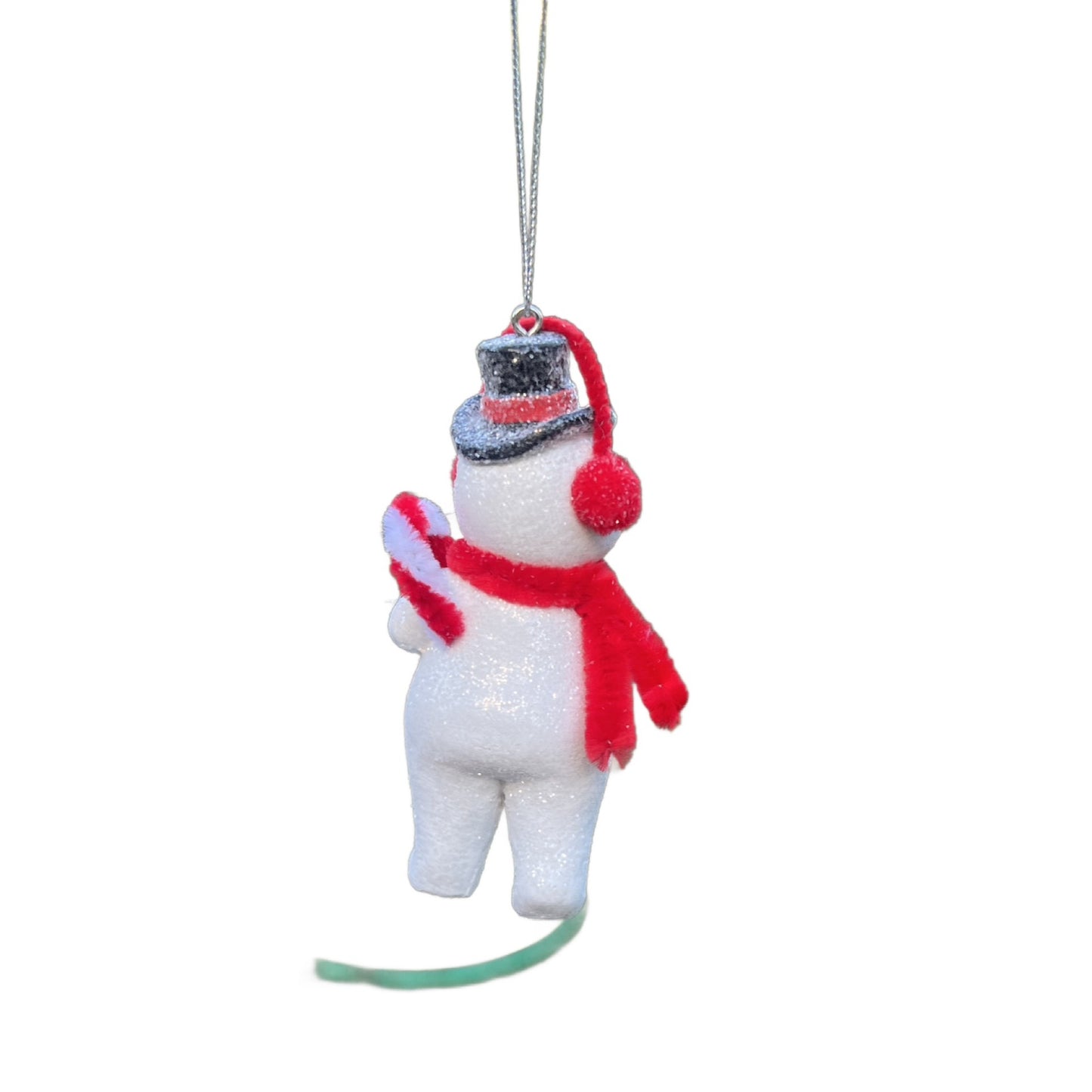 Retro Snowman Ornament With Red Scarf & Candy Cane 4" Hanging Holiday Decoration