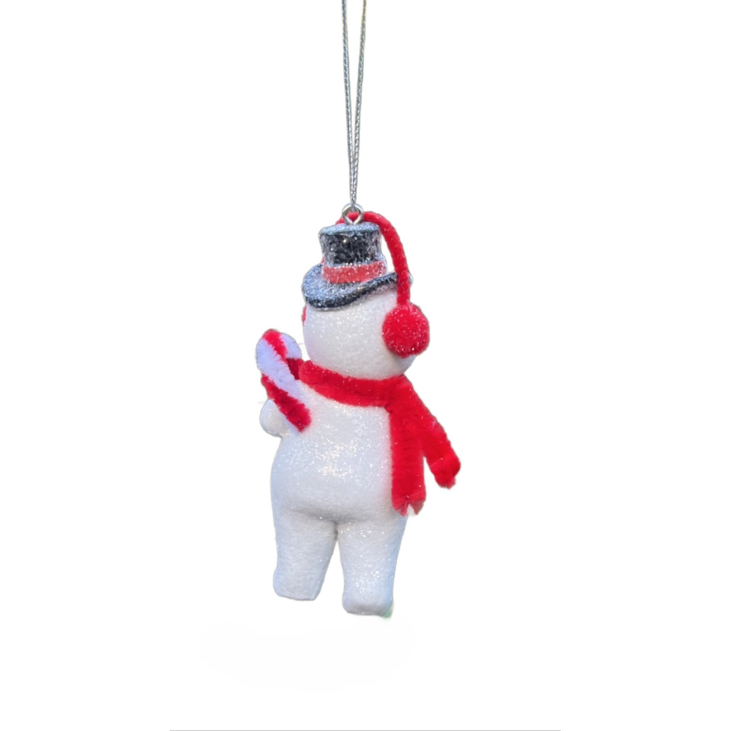 Retro Snowman Ornament With Red Scarf & Candy Cane 4" Hanging Holiday Decoration