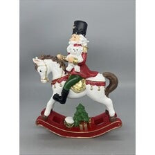 9.25” Nutcracker on Rocking Horse with Teddy Bear – Hand Decorating Christmas Resin Figurine
