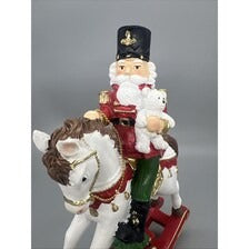 9.25” Nutcracker on Rocking Horse with Teddy Bear – Hand Decorating Christmas Resin Figurine