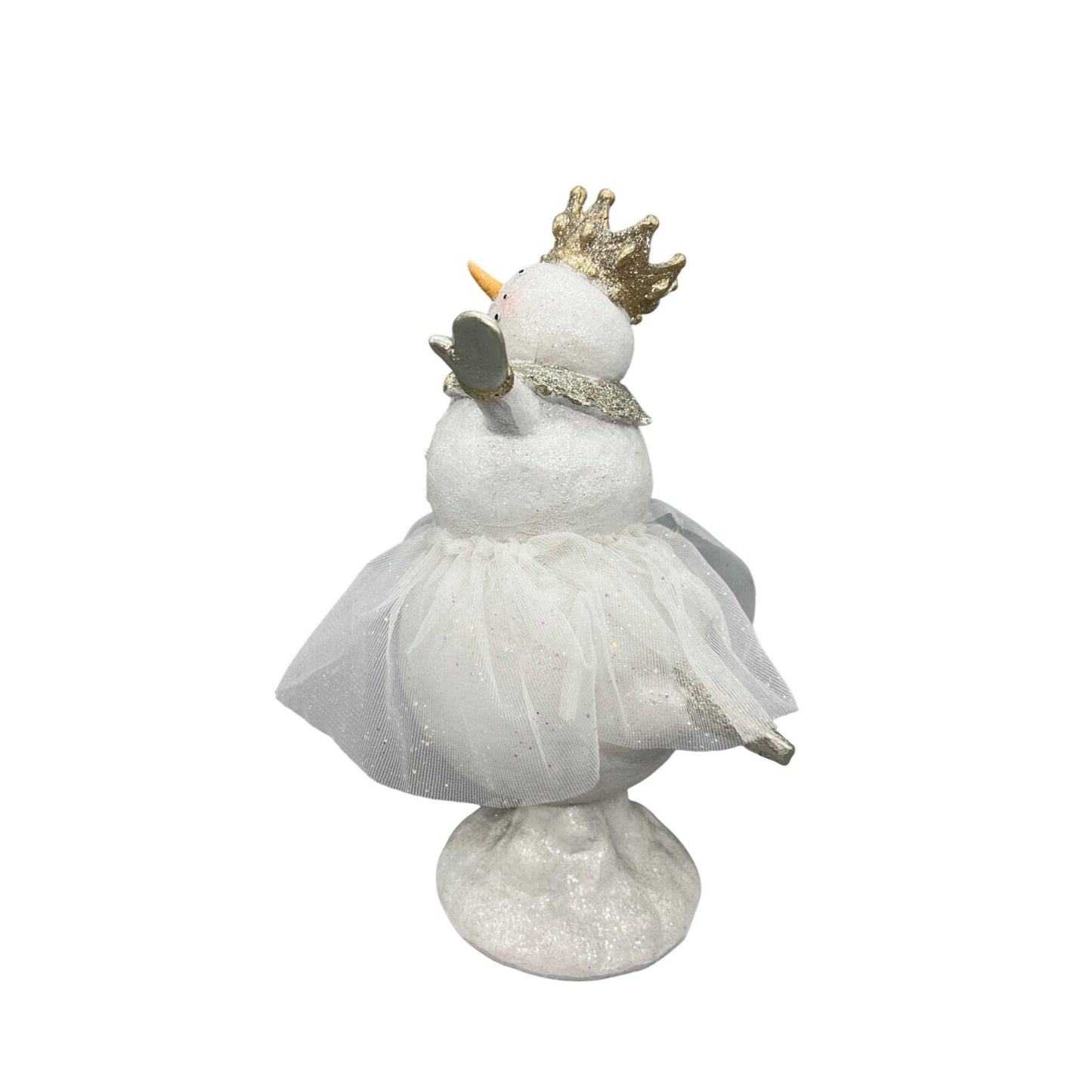 Glitter Snow Lady Ballerina Figurine With Gold Crown & Tulle Skirt - 9" Hand Decorated