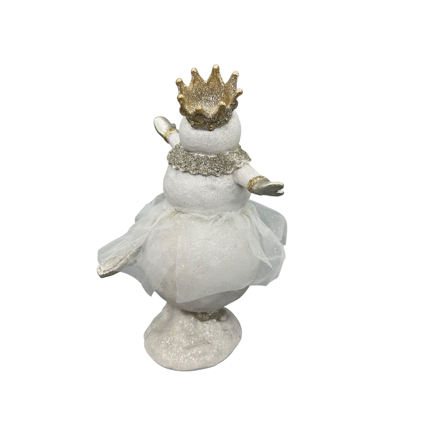 Glitter Snow Lady Ballerina Figurine With Gold Crown & Tulle Skirt - 9" Hand Decorated