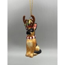 Kurt Adler Noble Gems German Shepherd Glass Ornament 4" With Antlers & Festive Collar. NB1261GS