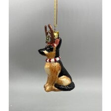 Kurt Adler Noble Gems German Shepherd Glass Ornament 4" With Antlers & Festive Collar. NB1261GS