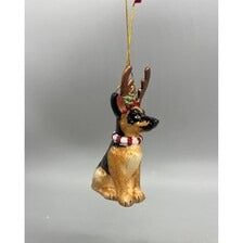 Kurt Adler Noble Gems German Shepherd Glass Ornament 4" With Antlers & Festive Collar. NB1261GS