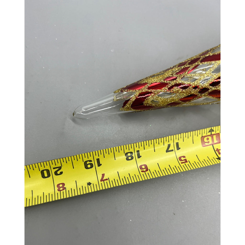 Clear Glass Two Ball Finial W/Burgundy & Gold Accents - 19 Inches