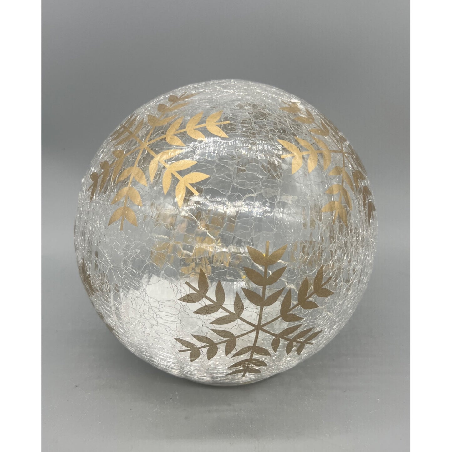 Handcrafted 6.5" Crackle Glass Globe With Hand-Painted Gold Snowflake Design & LED Lights