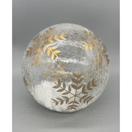 Handcrafted 6.5" Crackle Glass Globe With Hand-Painted Gold Snowflake Design & LED Lights