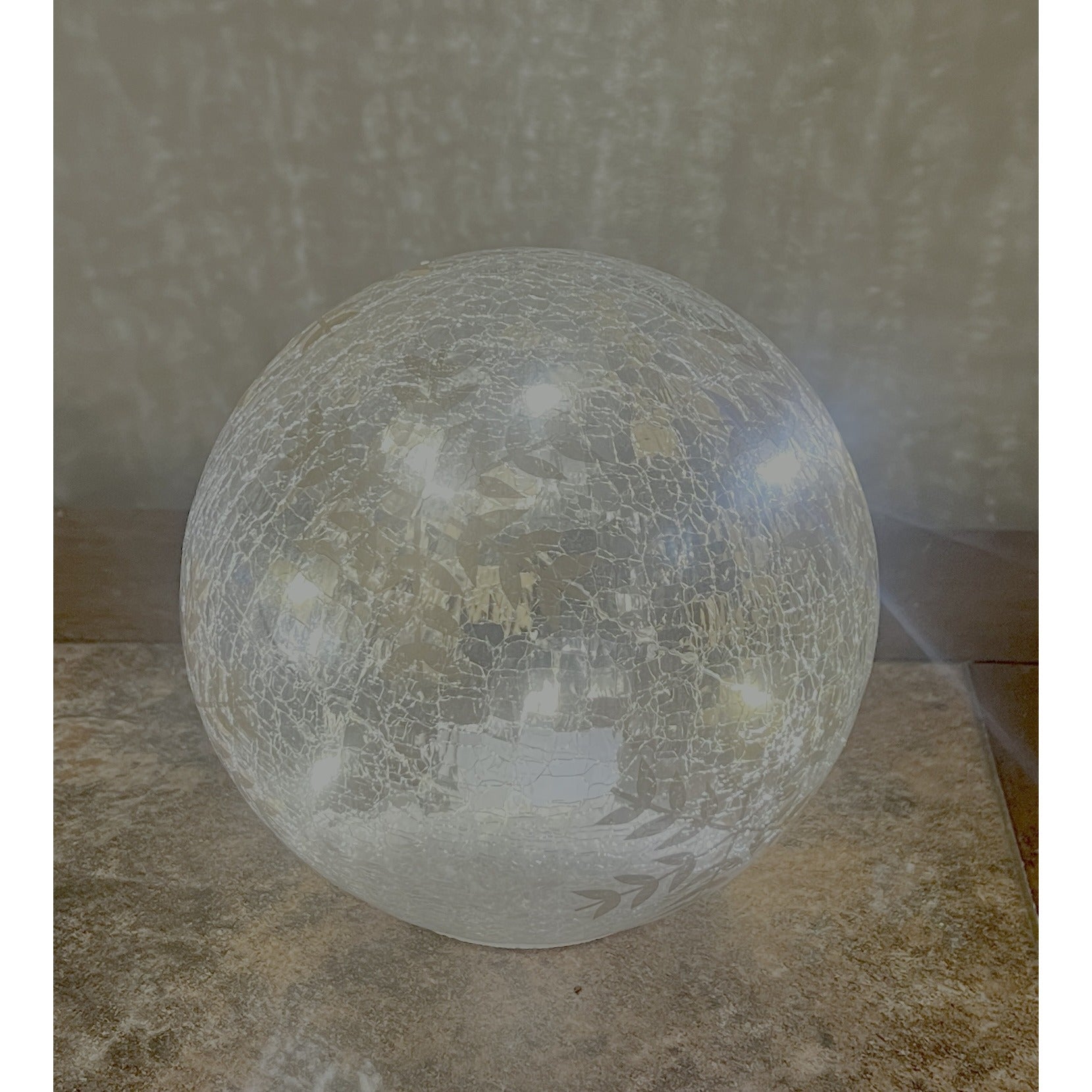 Handcrafted 6.5" Crackle Glass Globe With Hand-Painted Gold Snowflake Design & LED Lights